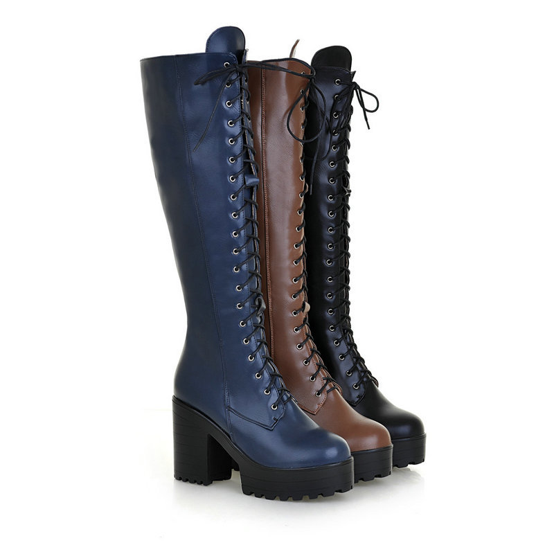 Riding Boot Short - Size 34-43 Womens Knee Boots Lace-up