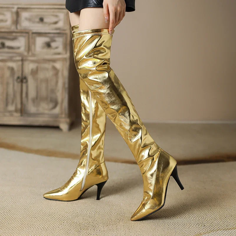 Women Thigh High Boots Silver  - Riding Boot Short 评论和价格