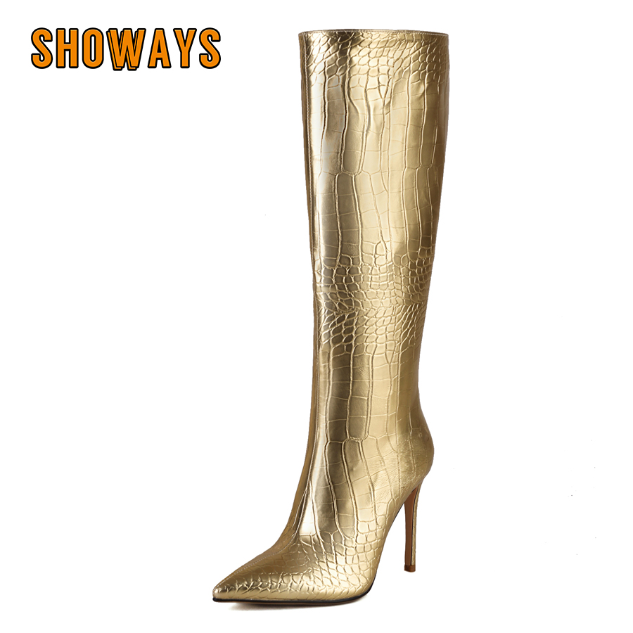 Shiny Silver Gold Women Knee H - Riding Boot Short 评论和价格